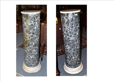 Lot 1545 - A Pair of Late 19th Century Scagliola Cylindrical Columns, with circular grey and white Carrara...