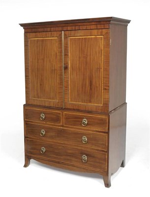 Lot 1553 - A George IV Mahogany and Satinwood Crossbanded Linen Press, 2nd quarter 19th century, the...