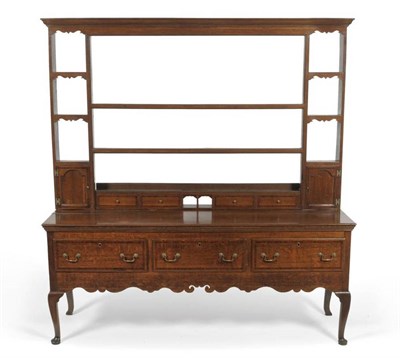 Lot 1559 - A George III Oak and Mahogany Crossbanded Open Dresser and Rack, probably West Midlands, late...