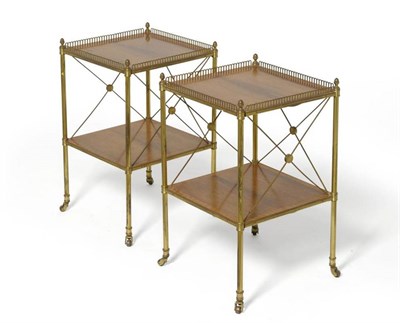 Lot 1589 - A Pair of Early 20th Century Kingwood and Satinwood Banded Two-Tier Étagères, the top tier with a