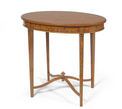 Lot 1594 - An Edwardian Satinwood and Polychrome Painted Occasional Table, circa 1900, richly painted with...