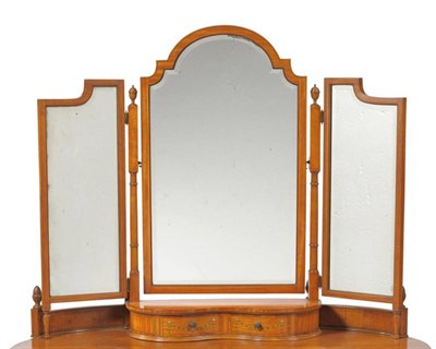 Lot 1603 - An Edwardian Satinwood and Polychrome Painted Triptych Dressing Table Mirror, circa 1900, of...