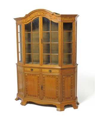 Lot 1605 - An Edwardian Satinwood and Floral Marquetry Display Cabinet, circa 1900, the arched moulded...