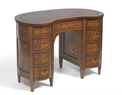 Lot 1606 - A Mahogany and Floral Marquetry Kidney Shape Desk, early 20th century, with brown and gilt...