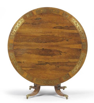 Lot 1608 - A Regency Rosewood and Brass Inlaid Circular Breakfast Table, early 19th century, the...