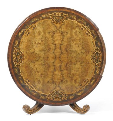 Lot 1611 - A Figured Walnut, Tulipwood, Rosewood and Floral Marquetry Breakfast Table, in the manner of George