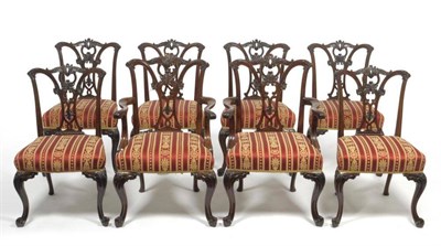 Lot 1615 - A Set of Eight Mahogany Chippendale Style Dining Chairs, circa 1900, the acanthus carved top...