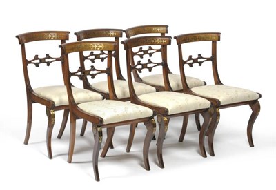 Lot 1616 - A Set of Six Regency Rosewood and Brass Inlaid Dining Chairs, early 19th century, with curved...