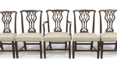 Lot 1620 - A Set of Twelve Mahogany Chippendale Style Dining Chairs, with acanthus carved top rail, gothic...