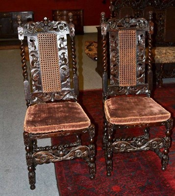 Lot 1629 - A Set of Six Victorian Carolean Style Dining Chairs, late 19th century, the caned back support...