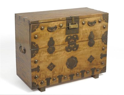 Lot 1633 - A South-East Asian Elm and Brass Bound Chest, probably Korean, late 19th century, with...