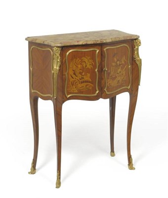 Lot 1645 - A Louis XV Style Kingwood and Floral Marquetry Meuble d'Appui, the moulded breche d'alep marble top