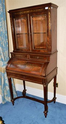 Lot 1651 - A 20th Century Kingwood and Brass Inlaid Bureau Bookcase, the upper section with glazed doors above