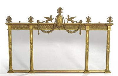 Lot 1660 - A Regency Gilt and Gesso Triptych Overmantel Mirror, 2nd quarter 19th century, the three...