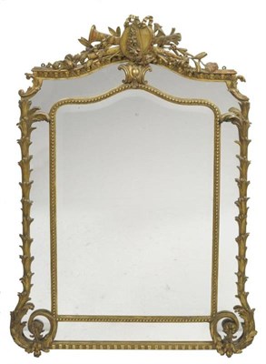 Lot 1662 - A Victorian Gilt and Gesso Overmantel Mirror, late 19th century, the central bevelled and...