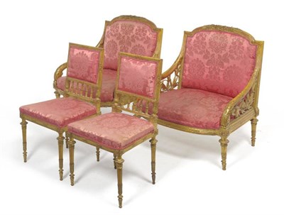 Lot 1674 - A Pair of Carved Giltwood Open Armchairs, late 19th/early 20th century, later recovered in...