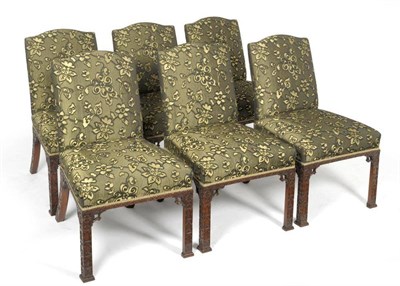 Lot 1678 - A Set of Six George III Style Mahogany Dining Chairs, of recent date, upholstered in gold...