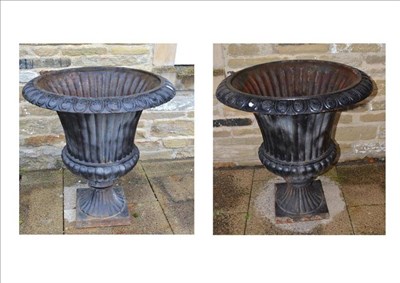 Lot 1442E - A Pair of Cast Metal Campana Shaped Garden Urns, of recent date, 71cm by 80cm