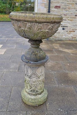 Lot 1442G - A Composition Stone Garden Urn, of circular form with egg and dart moulded edge and acanthus...