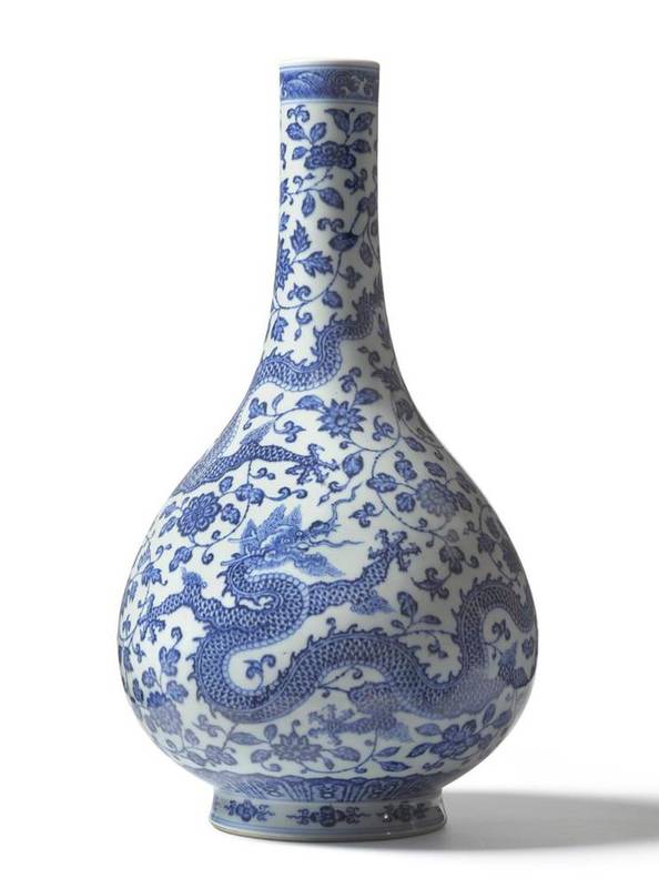 Lot 213 - A Chinese Blue and White Porcelain Bottle Vase, bearing six character mark of Yongzheng, but...