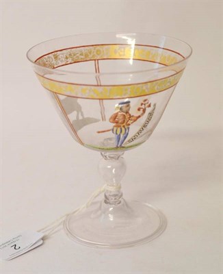 Lot 2 - A Façon de Venise Goblet, in 16th century style, the rounded conical bowl with Latin...