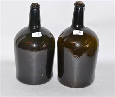Lot 14 - Two English Green Glass Bottles, late 18th/early 19th century, of cylindrical form with rounded...