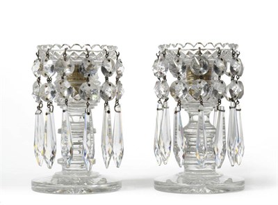 Lot 15 - A Pair of Cut Glass Lustres, early 19th century, the diamond cut dished tops hung with faceted...