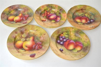 Lot 24 - Five Various Royal Worcester Porcelain Tea Plates, 20th century, painted with still lives of...
