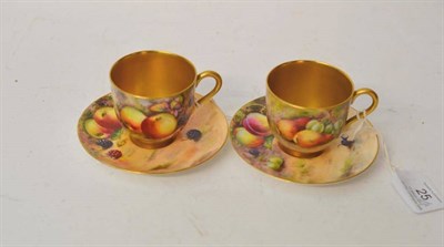 Lot 25 - A Pair of Royal Worcester Porcelain Coffee Cups and Saucers, 1923, each painted by W Hale with...