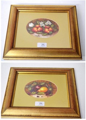 Lot 29 - Marie Graves: Still Life Studies, strawberries, and brambles, pear and plum with butterflies, a...