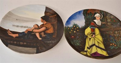 Lot 34 - A Staffordshire Porcelain Plate, painted by Joseph Crawhall, 1874, with a portrait of a Renaissance