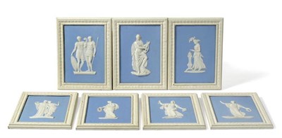 Lot 35 - A Set of Seven Wedgwood Jasper Plaques, circa 1900, of rectangular form applied with classical...