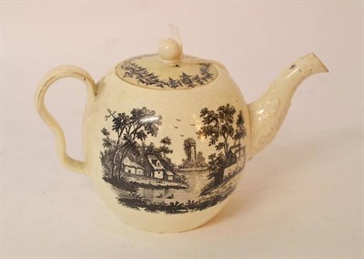 Lot 49 - A Creamware Teapot and Cover, circa 1770, of ovoid form with acanthus leaf sheathed spout and...