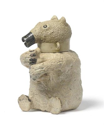 Lot 59 - A Staffordshire White Salt Glazed Stoneware Bear Jug and Cover, mid 18th century, of...