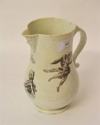 Lot 64 - A First Period Worcester Porcelain Mask Jug, circa 1757, printed in black with a bust portrait...