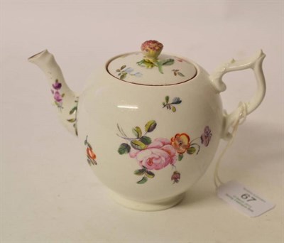 Lot 67 - A Derby Porcelain Teapot and Cover, circa 1765, of globular form with leaf moulded spout and...