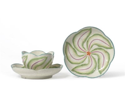 Lot 69 - A Chelsea Porcelain Scalopendrium Moulded Tea Bowl and Two Saucers, circa 1755, of lobed...
