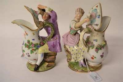 Lot 76 - A Pair of Meissen Porcelain Figural Ewers, late 19th century, as a youth and girl in 18th...