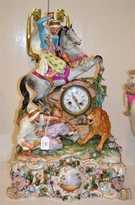 Lot 84 - A Continental Porcelain Figural Mantel Clock and Stand, late 19th century, as a figure on...