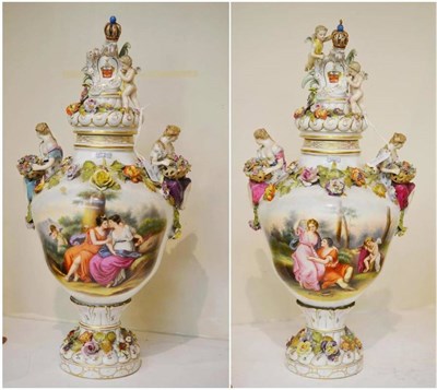 Lot 86 - A Pair of Carl Thieme, Potschappel Porcelain Vases and Covers, late 19th/early 20th century,...