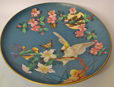 Lot 88 - A Montereau Pottery Charger, circa 1870, painted in faux cloisonné style with a parrot, other...