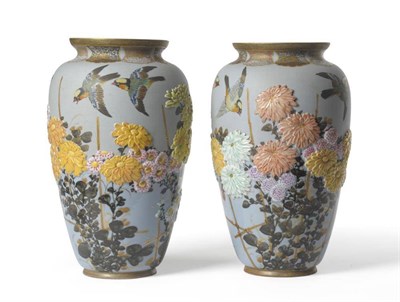 Lot 103 - A Pair of Seto-Ware Vases, Meiji period (1868-1912), by Kawamoto Hansuke V, of baluster form...
