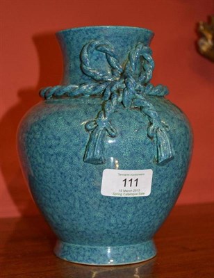 Lot 111 - A Chinese Porcelain Robin's Egg Glazed Vase, of baluster form with flared neck applied with a...