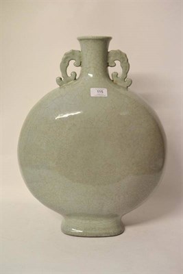 Lot 115 - A Chinese Porcelain Moon Flask, 19th/20th century, with overall crazed cream glaze and scroll...