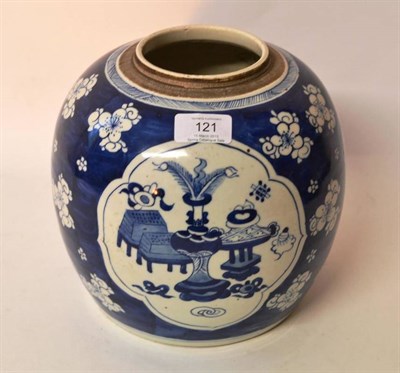Lot 121 - A Chinese Porcelain Ginger Jar, in Kangxi style, painted in underglaze blue with precious...