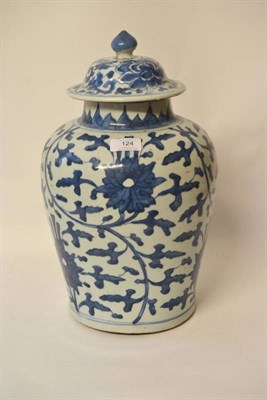 Lot 124 - A Chinese Porcelain Baluster Jar and A Cover, 17th century, painted in underglaze blue with...