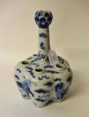 Lot 131 - A Chinese Porcelain Tulip Vase, 19th century, the central cylindrical column with leaf moulded...