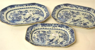 Lot 132 - A Pair of Chinese Blue and White Export Porcelain Octagonal Meat Dishes, circa 1760, each centrally