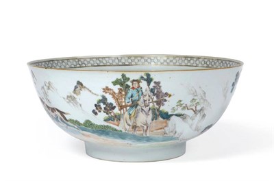 Lot 144 - A Chinese Porcelain European Hunting Subject Punch Bowl, Qianlong, painted in famille rose...