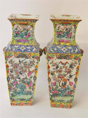 Lot 146 - A Pair of Chinese Porcelain Square Section Baluster Vases, 19th century, with everted rims and ring